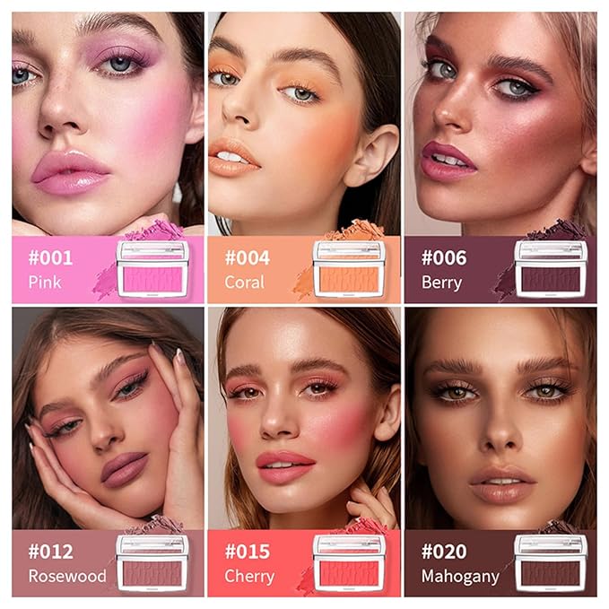 MAEPEOR Embossed Blush 6 Colors Smooth Blendable Face Blush Long-Lasting Natural Look Blush Powder Blush for Cheeks (12 Rosewood)-VivaGrace Women