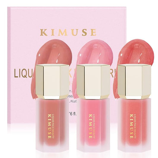 KIMUSE Soft Pink Gel-Cream Blush Trio, Liquid Blush for Cheeks, Weightless, Long-Wearing, Smudge Proof, Natural-Looking, Dewy Finish, Skin Tint Blush Makeup, 0.42 Fl Oz (love pink)-VivaGrace Women