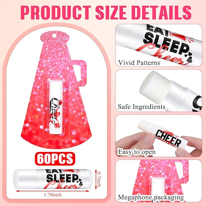 60 Pcs Cheerleading Lip Balm Bulk Cheer Teams Lip Balm Gifts Set Honey Moisturizing Lip Care Flavor Hydration Dry Chapped Lips for Men Women Children(Red)-VivaGrace Women