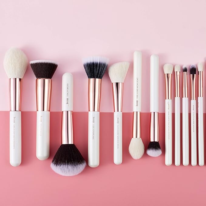 Jessup Brand 25pcs Professional Makeup Brush set Beauty Cosmetic Foundation Power Blushes eyelashes Lipstick Natural-Synthetic Hair Brushes set (Pearl White/Rose Gold)-VivaGrace Women