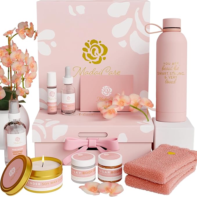 Luxury Spa Gift Basket for Women - Relaxing Self Care Kit with Body Scrub & Cream, Facial Mist, Scented Candle & More - Perfect Birthday Gift For Women - Box Set of 9 Pcs-VivaGrace Women