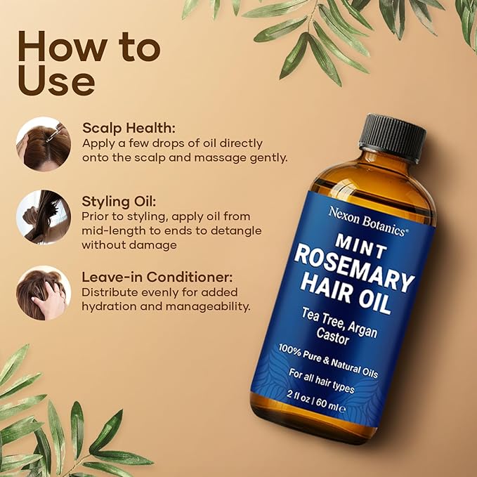 Mint Rosemary Oil for Hair Growth 2 fl oz – Lightweight, Non-Greasy Formula with Peppermint – Strengthens Strands for Healthier, Thicker Look – Nexon Botanics-VivaGrace Women