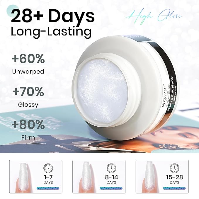 MIZHSE Solid Builder Gel for Nails Kit: 2PCS 30g 3D Pearl White & Clear Hard Gel for Nailswith Nail Forms 3D Silicone Mold Soak off U V LED Builder Gels for Extension Home Manicure-VivaGrace Women