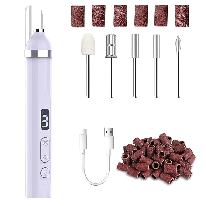 Acrylic Nail Kit, Portable Electric Nail File Set for Acrylic Gel Nails, Manicure Pedicure Tool Nail Drill Bits with Nail Drill Bits Sanding Bands (Purple)-VivaGrace Women