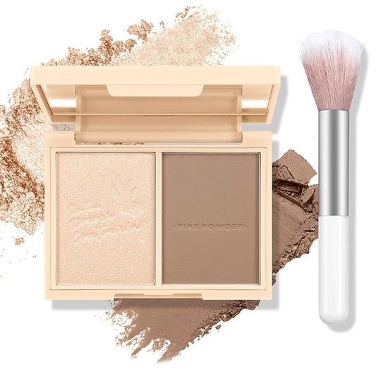 Boobeen Highlighter Contour Makeup Palette Face Matte Bronzer Powder, Compact Contouring Blush for Cheeks, Natural Long Lasting with Brush-VivaGrace Women