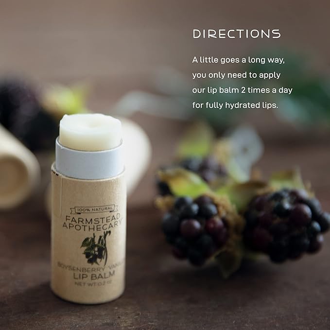 Farmstead Apothecary 100% Natural Lip Balm with Organic Beeswax, Organic Shea Butter & Organic Coconut Oil, Boysenberry Vanilla 0.2oz-VivaGrace Women