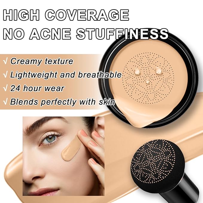 Mushroom Head Air Cushion CC Cream Foundation BB Cream Foundation Makeup Moisturizing CC Cream Liquid Foundation,Concealer Lasting Makeup Foundation Even Skin Tone Makeup Base Primer (#04 Nude)-VivaGrace Women
