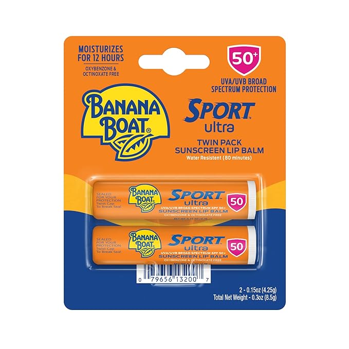 Banana Boat Sport Ultra SPF 50 Lip Sunscreen Twin Pack | SPF Lip Balm Pack & Sport Ultra, Reef Friendly, Broad Spectrum Sunscreen Stick, SPF 50, 1.5oz.-VivaGrace Women