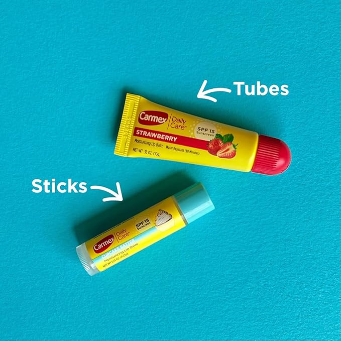 Carmex Daily Care Moisturizing Lip Balm Pack, SPF 15, Strawberry & Cupcake Batter Flavor Variety Pack Bag, 9 Count (7 Sticks, 2 Tubes)-VivaGrace Women