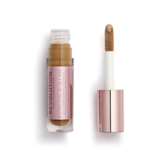 Makeup Revolution Conceal & Define Concealer, Full Coverage Makeup Concealer, Matte Finish & Long Wear,For Dark or Deep Skin Tones, Vegan, C13.2, 4ml-VivaGrace Women