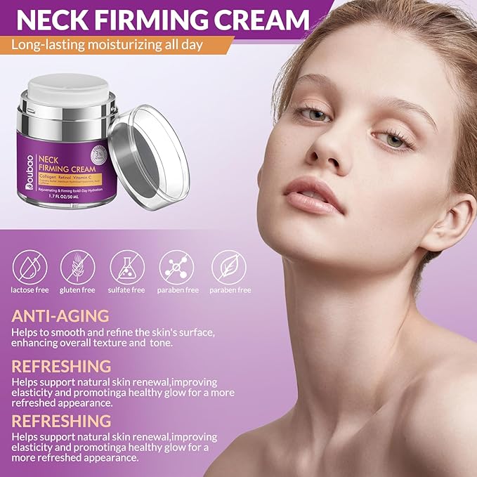 Advanced Neck Firming Cream – 3% Retinol & Hyaluronic Acid for Wrinkle Reduction, Lifting & Skin Tightening – Anti-Aging Moisturizer for Face, Neck & Décolleté – Deep Hydration, 3.4 FL（2 bottle）-VivaGrace Women