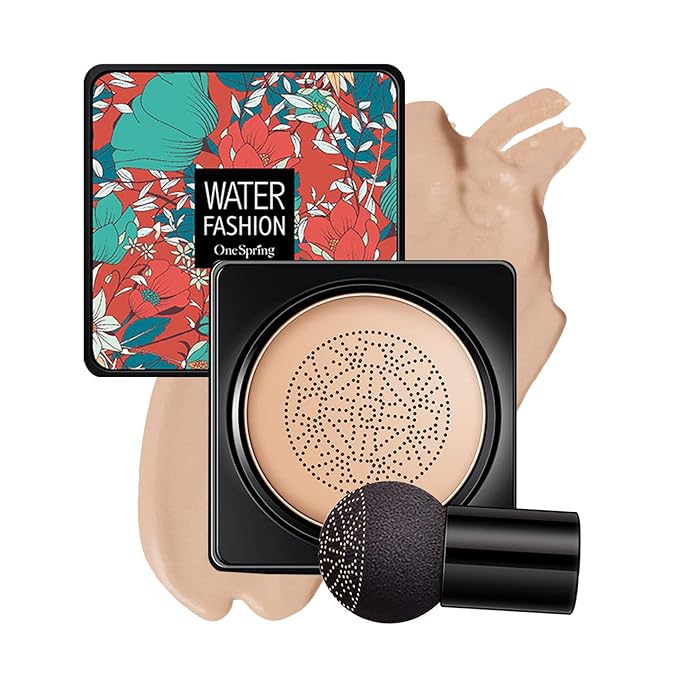 Mushroom Head Air Cushion CC Cream BB Cream Foundation Face Makeup,Full Coverage Foundation Moisturizing Concealer Makeup Base,Long Lasting Cushion Foundation with Mushroom Makeup Sponge (Natural)-VivaGrace Women