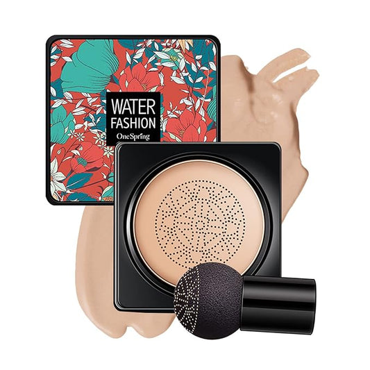 Mushroom Head Air Cushion CC Cream BB Cream Foundation Face Makeup,Full Coverage Foundation Moisturizing Concealer Makeup Base,Long Lasting Cushion Foundation with Mushroom Makeup Sponge (Natural)-VivaGrace Women