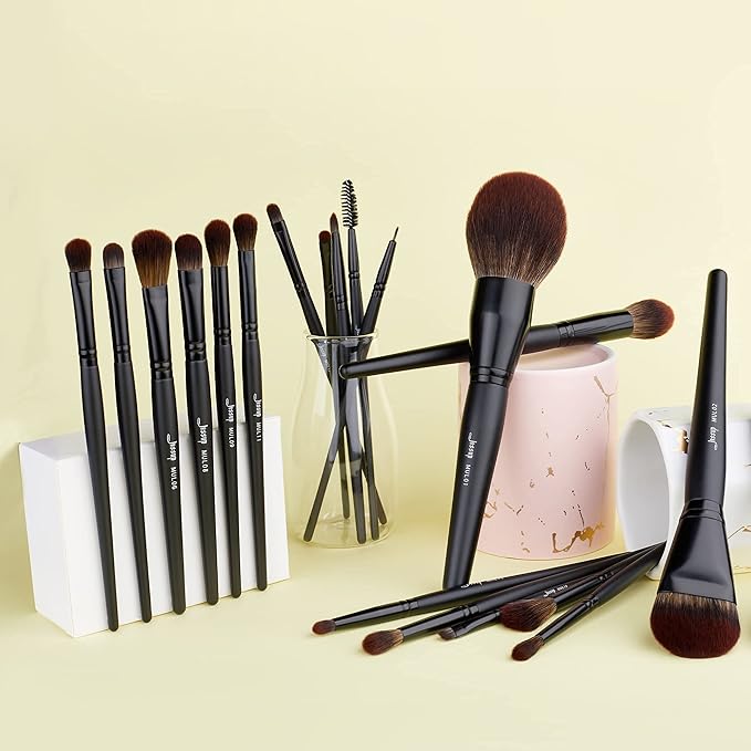 Jessup Makeup Brushes Set Premium Synthetic Powder Foundation Highlight Concealer Eyeshadow Blending Eyebrow Liner Spoolie Brush Set Black 21pcs T271-VivaGrace Women