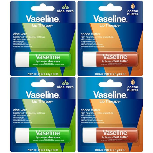 Vaseline Lip Therapy Variety 4-Pack – Cocoa Butter + Aloe Vera Moisturizing Lip Balm with Vitamin E, 0.16 Oz Ea-VivaGrace Women