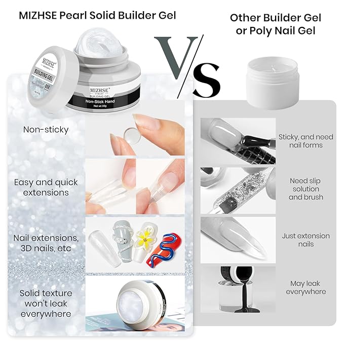 MIZHSE Solid Builder Gel for Nails Kit: 2PCS 30g 3D Pearl White & Clear Hard Gel for Nailswith Nail Forms 3D Silicone Mold Soak off U V LED Builder Gels for Extension Home Manicure-VivaGrace Women