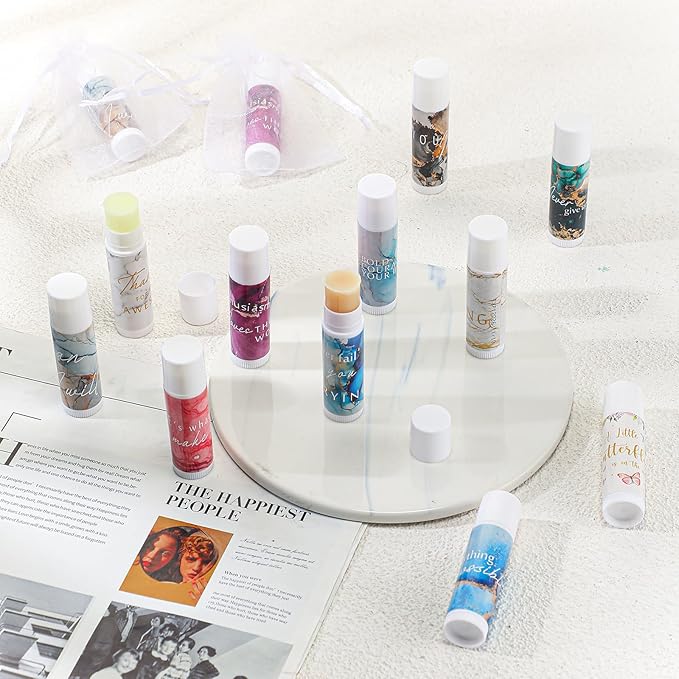 50 Sets Inspirational Lip Balm Gifts Moisturizing Lip Balm Bulk Thank You Lipstick for Guest 5 Flavors Marble Style Lip Balm with Organza Bags for Family Reunion Favor Women Stocking Gift Stuffers-VivaGrace Women