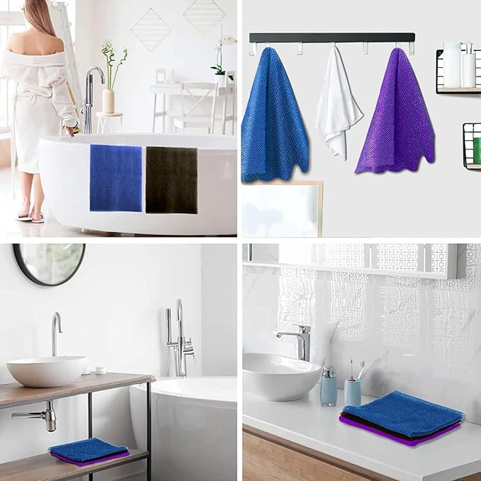 UJFQBH 3 Pieces African Bath Sponge African Net Long Net Bath Sponge Exfoliating Shower Body Scrubber Back Scrubber Skin Smoother,Great for Daily Use (Brown, Blue, Purple)-VivaGrace Women