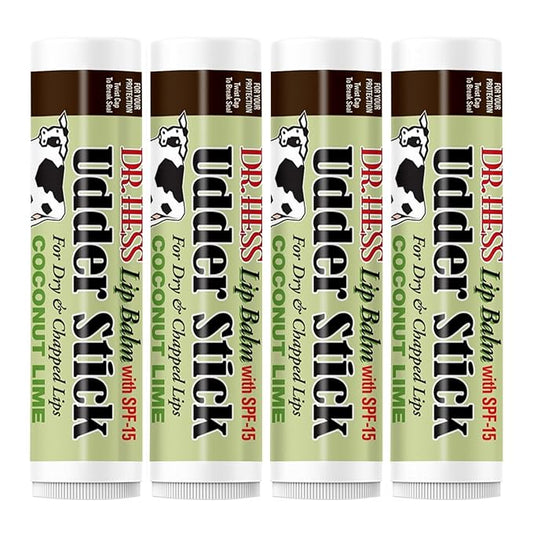 Original Udder Stick SPF Lip Balm, Soothing Moisturizer Sun Screen Balm for Dry Lips with Jojoba, Beeswax & Shea Butter, Total Lip Care, Hydration & Repair, Coconut-Lime Flavor, 4 Pack-VivaGrace Women