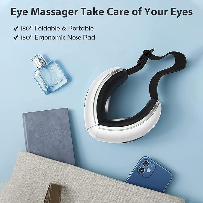 Eye Massager with Heat and Cooling for Migraines, Dry Eyes, Dark Circles, Rechargeable Bluetooth Music Cold Heated Eye Massager Improve Sleeping - Gifts for Women and Men (White)-VivaGrace Women