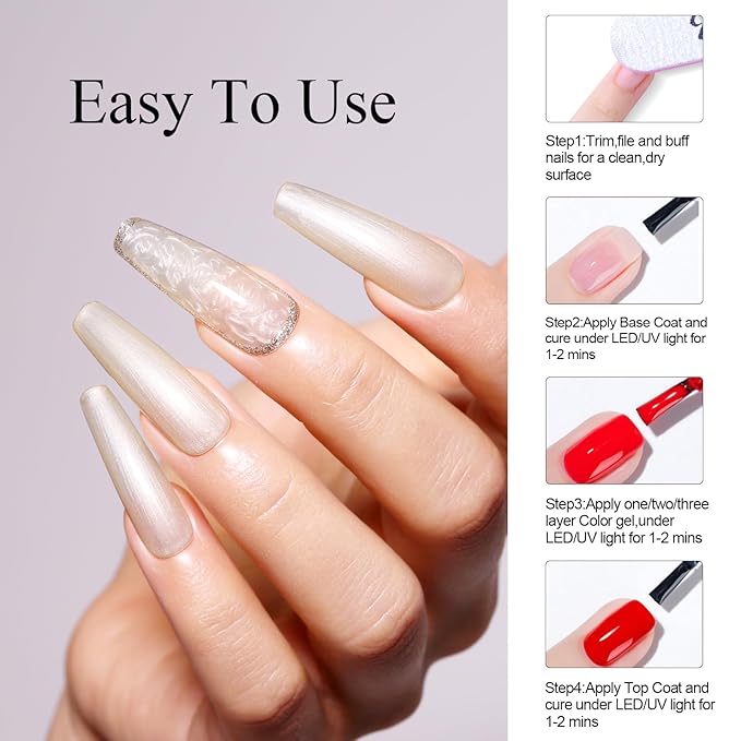Imtiti Pearl Milky Gel Nail Polish, 15ml Light Creme Shimmer Glitter Soak Off LED Nail Gel Polish Nail Art Starter Manicure Salon DIY at Home 1 Pcs