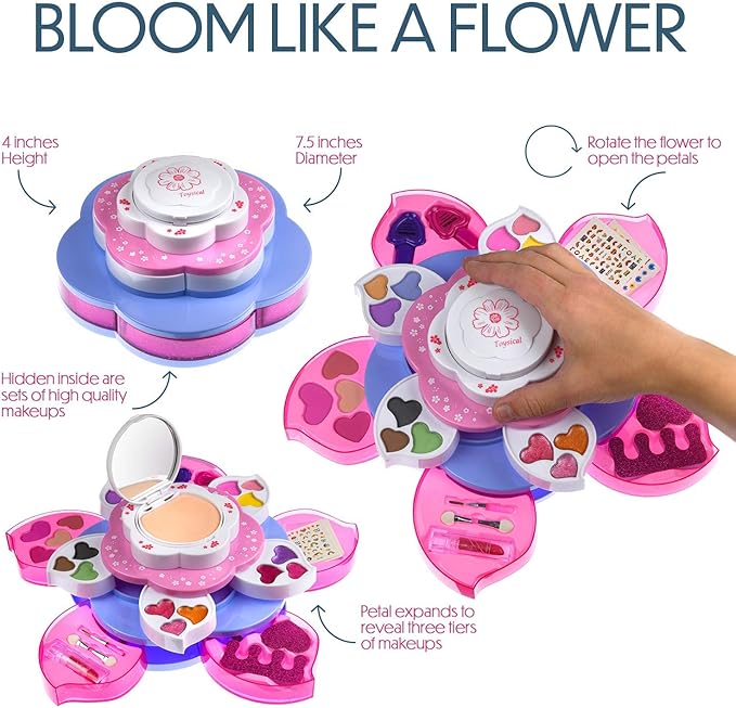 Toysical Kids Makeup Kit for Girl - Flower Shaped Makeup for Kids, Washable Non Toxic Makeup Kit for Girls with Mirror - Birthday and Christmas Make up Kit for Girls Age 6-12-VivaGrace Women