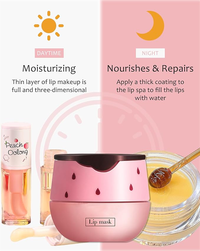 2Pcs Watermelon Lip Balm Honey Pot Lip Mask & Lip Glowy Oil Lip Care Set, Propolis Moisturizing & Nourish Hydrating Lip Gloss Repair, Reduce Lip Line & Plump Dry Cracked Lip Scrub Exfoliator -Set C-VivaGrace Women