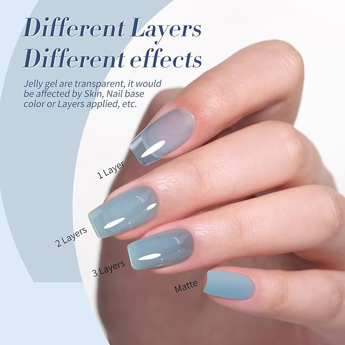 BORN PRETTY Jelly Blue Gel Nail Polish Set 6 Colors Translucent Light Blue Baby Blue Royal Blue Reflective Glitter Blue Nail Gel Kit Soak Off Nail Art Manicure Design Home Salon Holiday Gift-VivaGrace Women