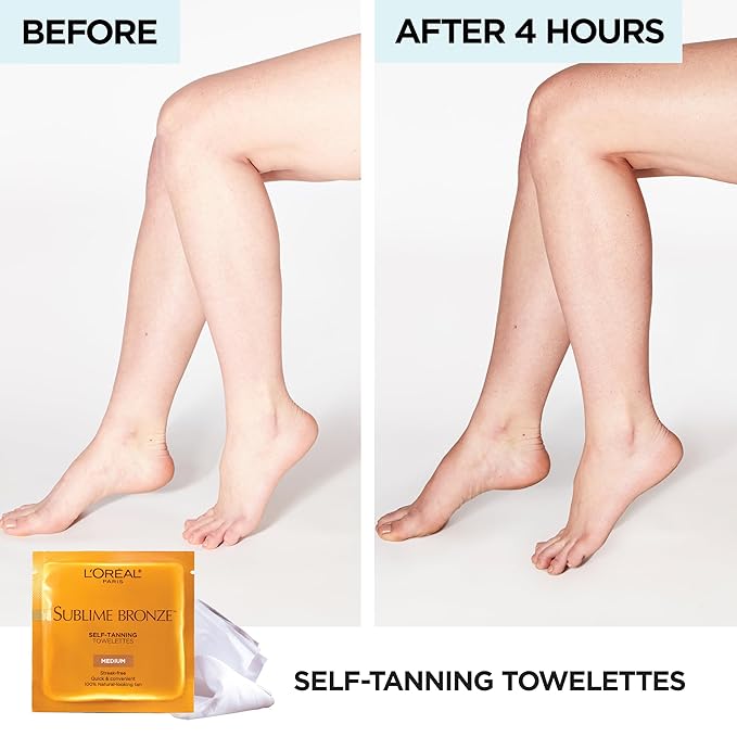 L'Oreal Paris Sublime Bronze Self Tanning Towelettes, Streak-Free, Natural Looking Tan, 6 ct (Pack of 2)-VivaGrace Women