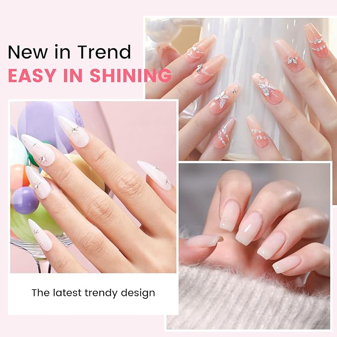 Jelly Gel Nail Polish Kit with U V Light, Hema-Free Milky Jelly White Pink Nude Orange Gel Polish Set with Base & Top Coat Chrome Nail Powder, 4 Colors Mini Salon Nail Art Starter Gift for Women Girl-VivaGrace Women