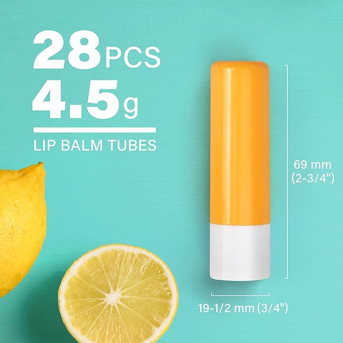 LotFancy Lip Balm Tubes Empty, 28Pcs 4.5ml Lip Balm Container Tubes with Yellow Caps, BPA Free & Leak Free, Refillable-VivaGrace Women