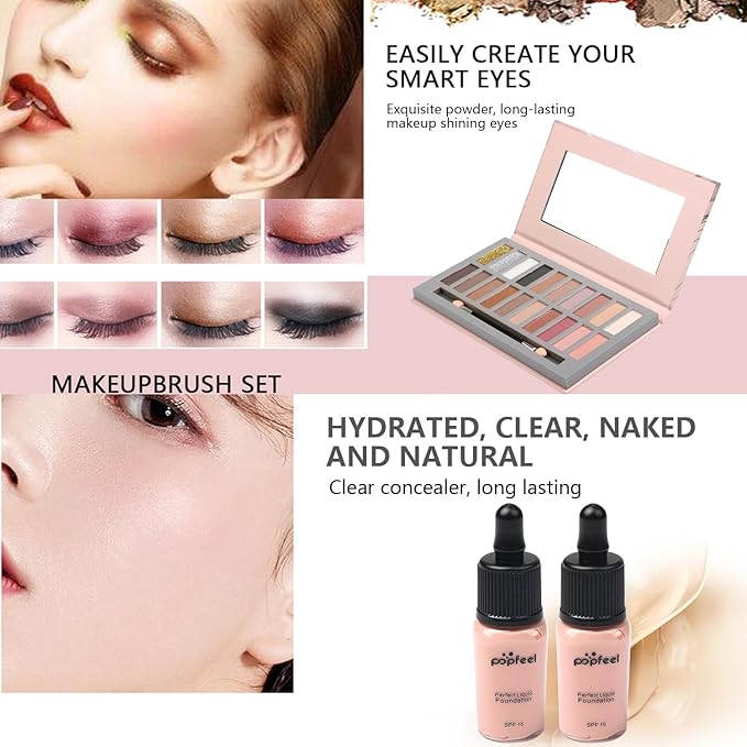All in One Makeup Kit, Includes 20 Colors Eyeshadow Palette, RUIGPRO Foundation & Face Primer, Makeup Brush, Makeup Sponge, Eyebrow Soap, Winged Eyeliner Stamp, Gift Set for Women, Girls & Teens-VivaGrace Women