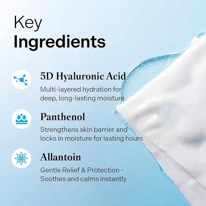 Torriden DIVE IN Hyaluronic Acid Facial Mask (10 sheets) | Extra Moisturizing Care | Hyaluronic Acid, Panthenol, Allantoin | Korean Face Mask-VivaGrace Women