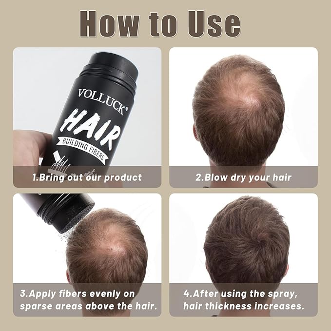 VOLLUCK Hair Fibers for Thinning Hair, Instant Coverage Hair Building Fibers for Women and men, Natural Hair Powder for Conceal Hair Loss 28 g (Medium Brown)-VivaGrace Women