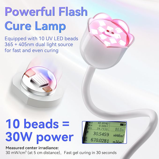 Makartt UV Nail Lamp: Mini UV Light for Gel Nails Polish Luminoza 30W Rechargeable LED Nail Light Nail Dryer with 4 Timers & Auto Sensor, Fast Curing Goosenecks Lamp for Home DIY Manicure-VivaGrace Women