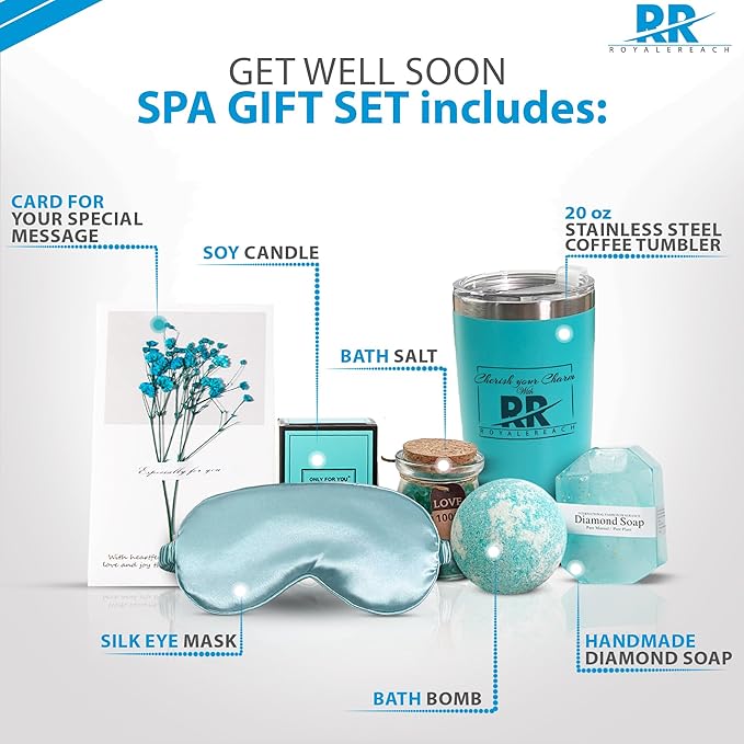 Get Well Soon Spa Gift Set for Women - Thoughtful Care Package with 7 Relaxing Items Including Soy Candle, Bath Bomb, and 22oz Coffee Tumbler - Surgery Recovery Gifts-VivaGrace Women