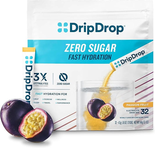 DripDrop Sugar Free Hydration Packets - Zero Passion Fruit - Single Serve Electrolytes Powder Drink Mix - Non-GMO, Gluten Free, Vegan - 32 Sticks-VivaGrace Women