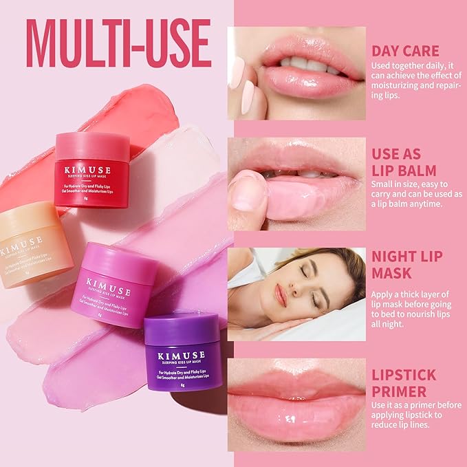 KIMUSE Lip Sleeping Mask Set - Overnight Treatment Lip Care Products | Moisturize & Nourish, Cracked Dry Lips, Intense Hydration with Shea Butter (Colorful Berries)-VivaGrace Women