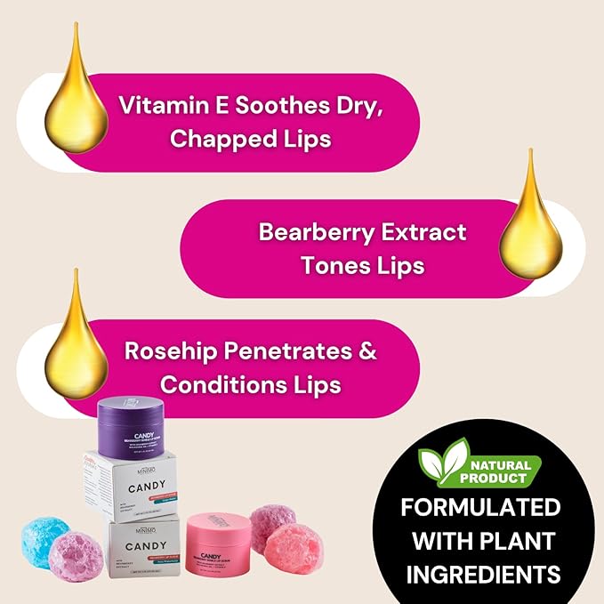 Minimo Candy Lip Exfoliator Scrub & Moisturizer - Lip Scrubber Exfoliator- Lip Brightening For Dark Lips Smoker| Removes Dead Skin from Dry Chapped Lips - Nourishes & Hydrates(1 oz) Pack Of 2-VivaGrace Women