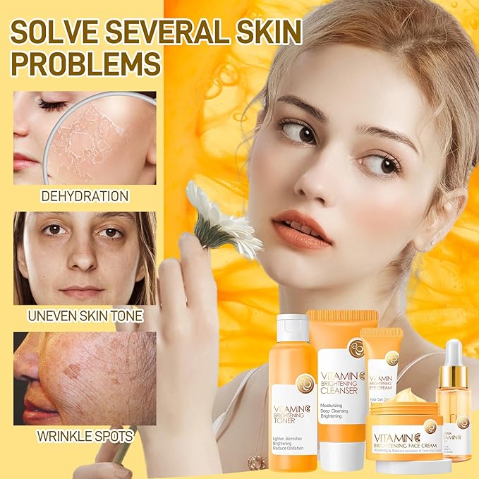 Skin Care Set, Vitamin C Skin Care Sets & Kits, Skin Care for Teenage Girls Gift Set with Cleanser, Toner, Serum, Eye Cream, Facial Cream, Facial Skin Care Sets & Kits for Teenage Girls Women-VivaGrace Women