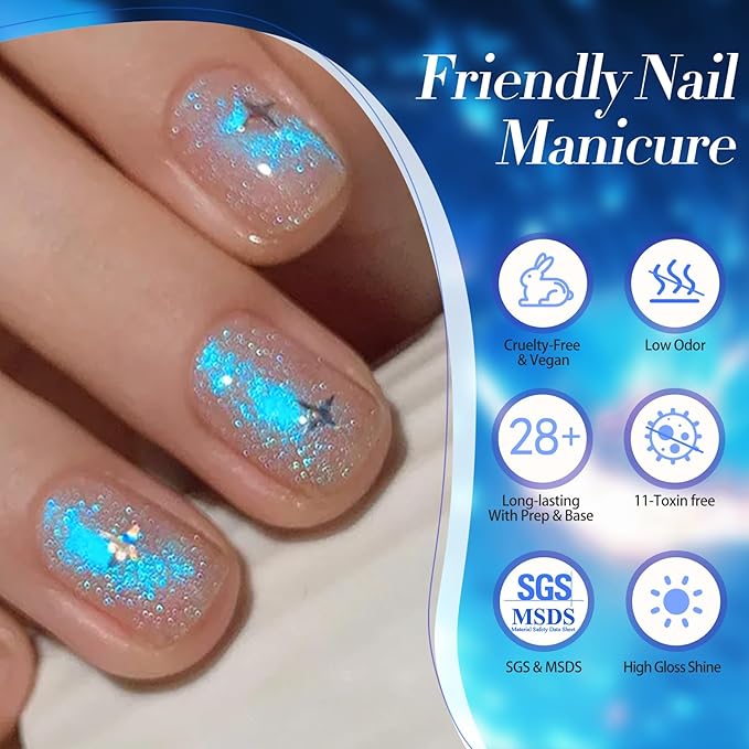 Born Pretty Cat Magnetic Eye Gel Nail Polish Aurora Mermaid Blue Purple Pink Yellow Red Gel Polish Glass Holographic Glitter Gel Nail Polish for Nail Art Manicure Salon DIY 6PCS 7ML-VivaGrace Women