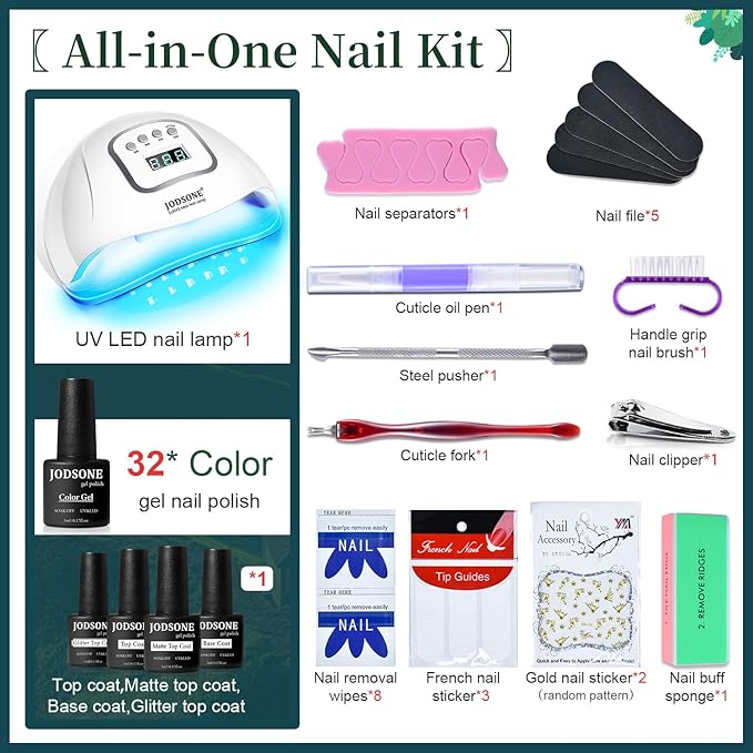 JODSONE 32 Colors Nail Polish Set With U V Light Manicure Nail Tools Nail Art Manicure Salon DIY at Home-VivaGrace Women