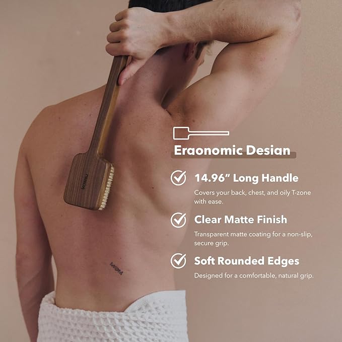 Luxury Natural Walnut Wood Boar Bristle Body Brush | Exfoliating & Detoxifying for All Skin Type | Sweeps Away Dead Skin Cells for Luminous, Smooth Skin | for Wet and Dry Use (Body Brush Set)-VivaGrace Women