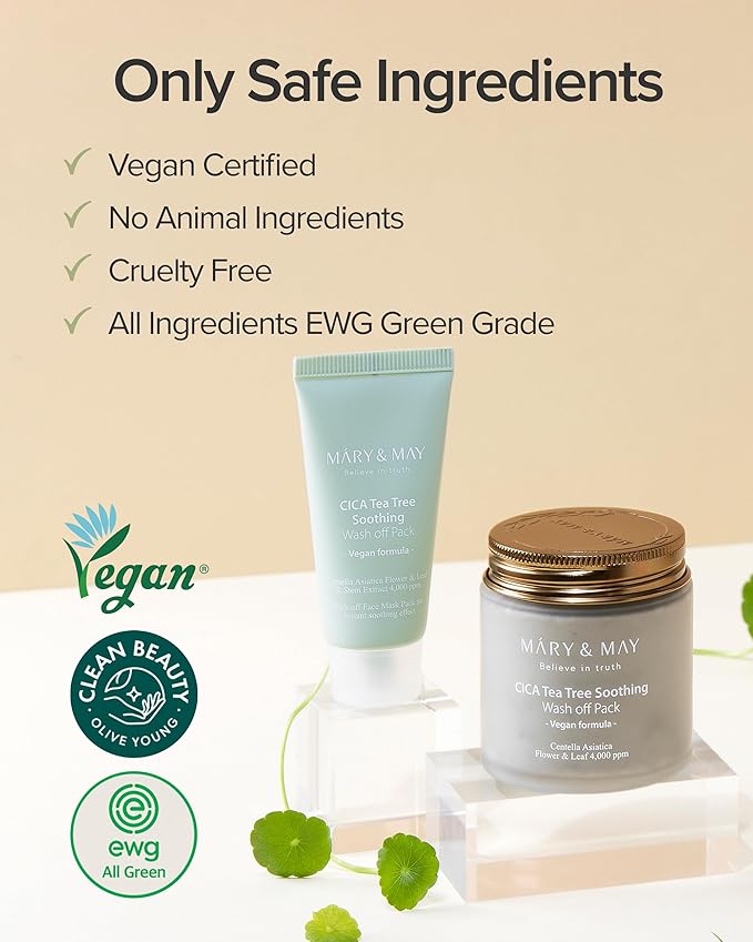 Mary&May CICA TeaTree Soothing Wash off Pack 30g | Centella Asiatica Extract, Tea Tree, Soothing, Pore Care, Trouble Relief, Mask Wash Off | Vegan, EWG Ingredients-VivaGrace Women