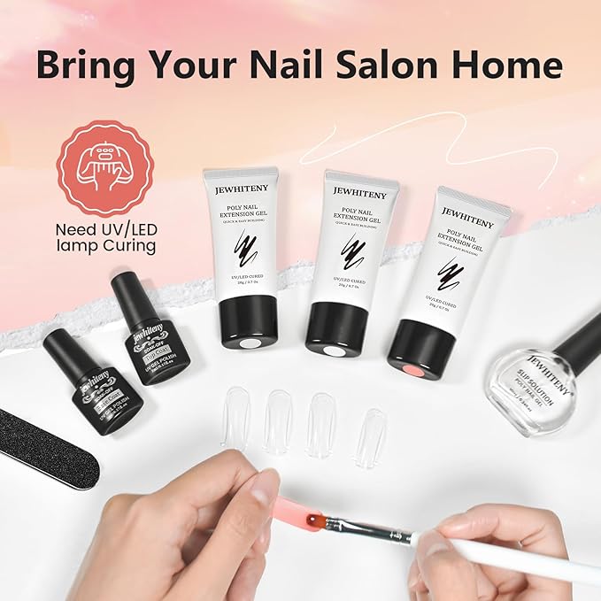 JEWHITENY Poly Nail Gel Set Clear Pink White Poly Extension Gel With Base Coat Top Coat Slip Solution French Manicure Need U V Lamp Curing for Finger Art and Home DIY-VivaGrace Women
