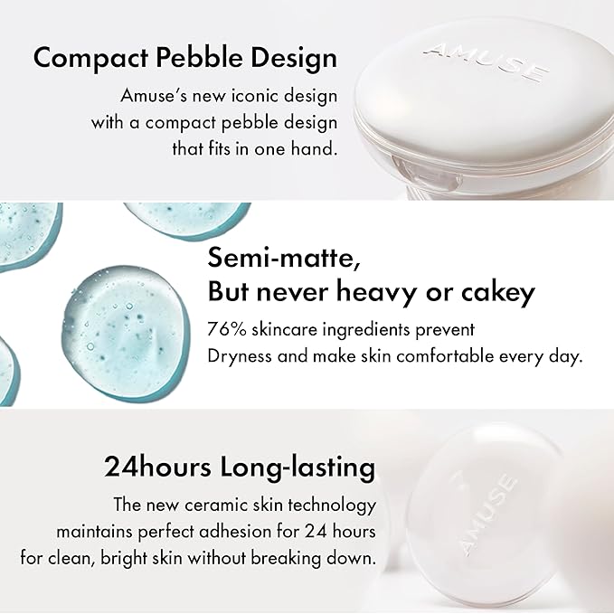 Amuse SEOUL Ceramic Skin Perfector Cushion Foundation Refill | Long-lasting, Lightweight, Semi-matte, Flawless Coverage, Hypoallergenic, Korean Beauty, Vegan(15g / 0.52 oz.) ([Refill] 02 HEALTHY)-VivaGrace Women