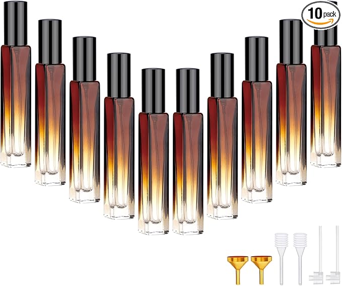 Segbeauty Travel Perfume Bottle, 10pcs 10ML Empty Refillable Glass Perfume Atomizer, 0.34oz Portable Cologne Dispenser Spray Bottle Travel Size Sample Bottles Sprayer Perfume Making Kit Gradient Amber-VivaGrace Women