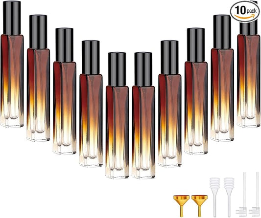 Segbeauty Travel Perfume Bottle, 10pcs 10ML Empty Refillable Glass Perfume Atomizer, 0.34oz Portable Cologne Dispenser Spray Bottle Travel Size Sample Bottles Sprayer Perfume Making Kit Gradient Amber-VivaGrace Women