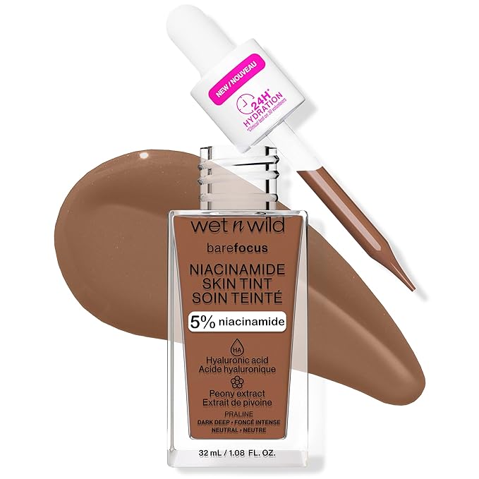 wet n wild Bare Focus Skin Tint, 5% Niacinamide Enriched, Buildable Sheer Lightweight Coverage, Natural Radiant Finish, Hyaluronic & Vitamin Hydration Boost, Cruelty-Free & Vegan - Praline-VivaGrace Women