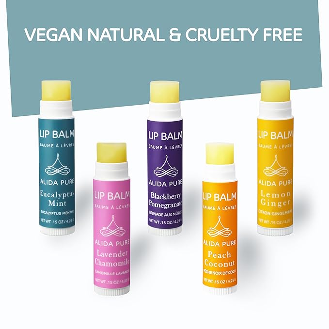 ALIDA PURE Duet Lip Balm Collection, Vegan, Lip Balm Set, Coconut Oil Free, Avocado Oil, Organic Jojoba Oil, Vitamin E Oil, Vegan, Lip Oil Set for Dry Cracked Lips, 5 Tubes of Lip Balm per Set-VivaGrace Women